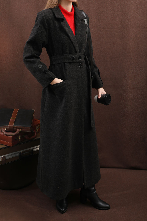 Düğmeli Klasik Kaban Siyah - 13