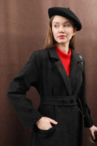 Düğmeli Klasik Kaban Siyah - 15