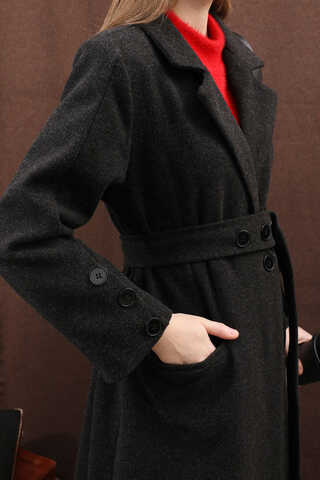 Düğmeli Klasik Kaban Siyah - 16