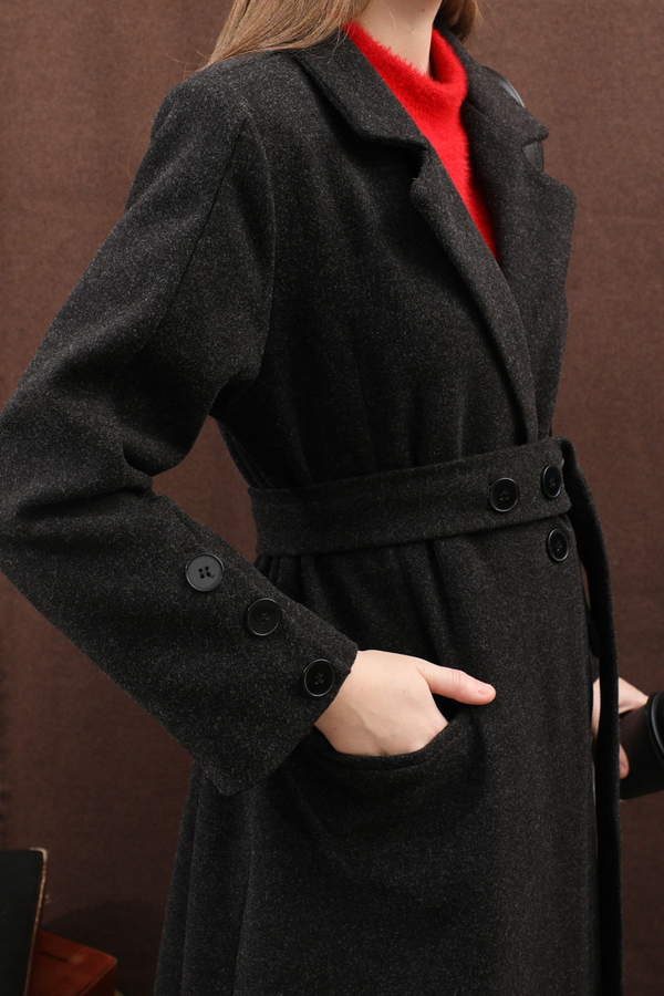 Düğmeli Klasik Kaban Siyah - 16