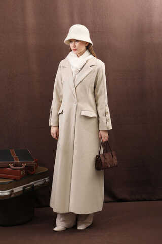 Düğmeli Klasik Kaban Taş - 11