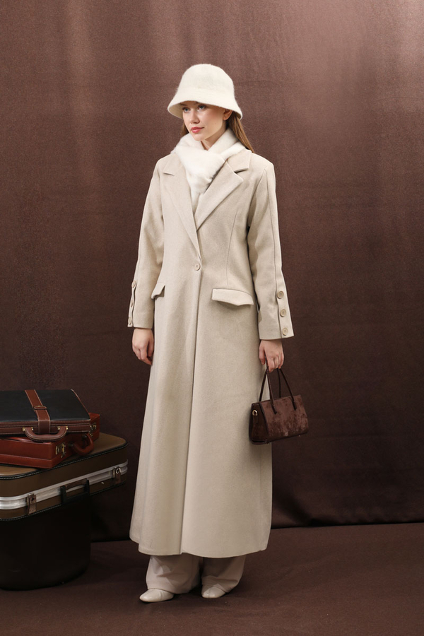 Düğmeli Klasik Kaban Taş - 11