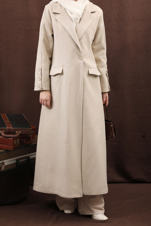 Düğmeli Klasik Kaban Taş - 3