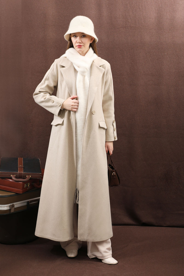 Düğmeli Klasik Kaban Taş - 9