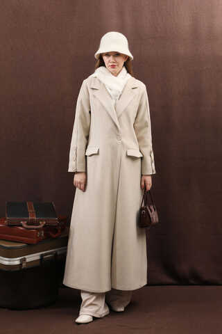 Düğmeli Klasik Kaban Taş - 10