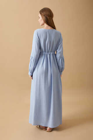 Düğmeli Müslin Elbise Bebe Mavisi - 10