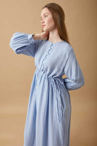 Düğmeli Müslin Elbise Bebe Mavisi - 9
