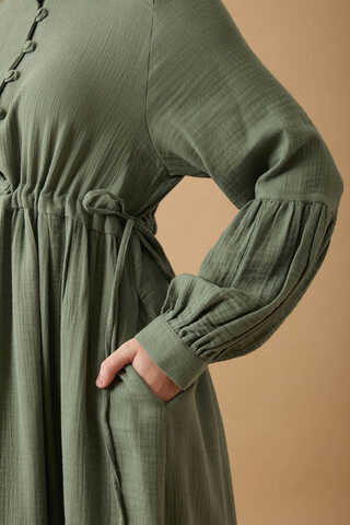 Düğmeli Müslin Elbise Koyu Mint - 12