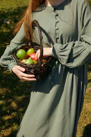 Düğmeli Müslin Elbise Koyu Mint - 1