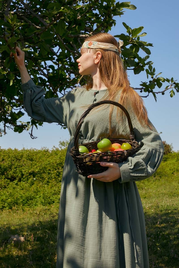 Düğmeli Müslin Elbise Koyu Mint - 3