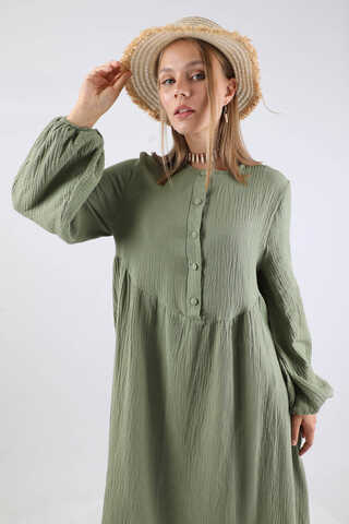 Robası Düğmeli Müslin Elbise Mint - 2