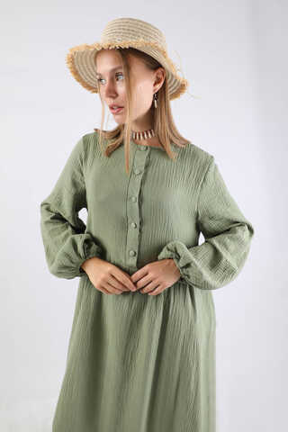 Robası Düğmeli Müslin Elbise Mint - 4