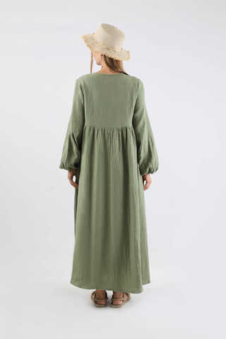 Robası Düğmeli Müslin Elbise Mint - 6