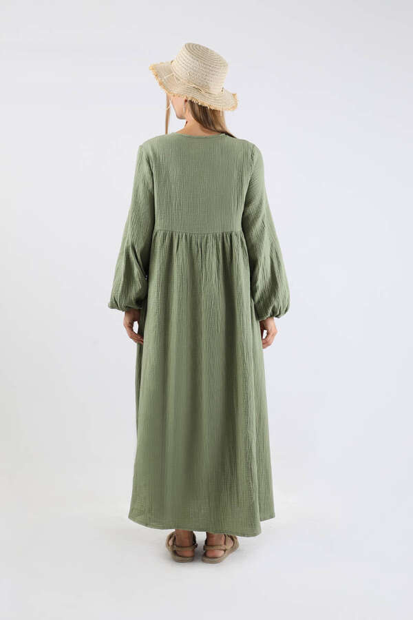 Robası Düğmeli Müslin Elbise Mint - 6