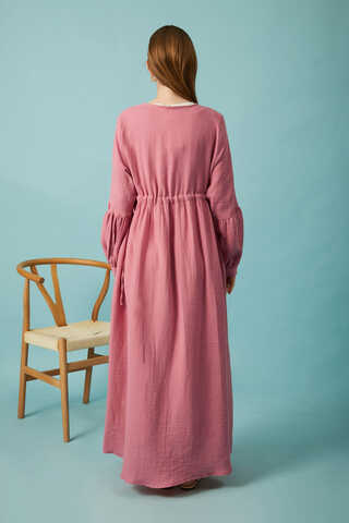 Düğmeli Müslin Elbise Pembe - 17