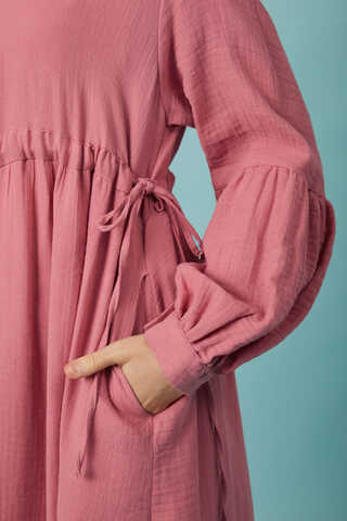 Düğmeli Müslin Elbise Pembe - 13