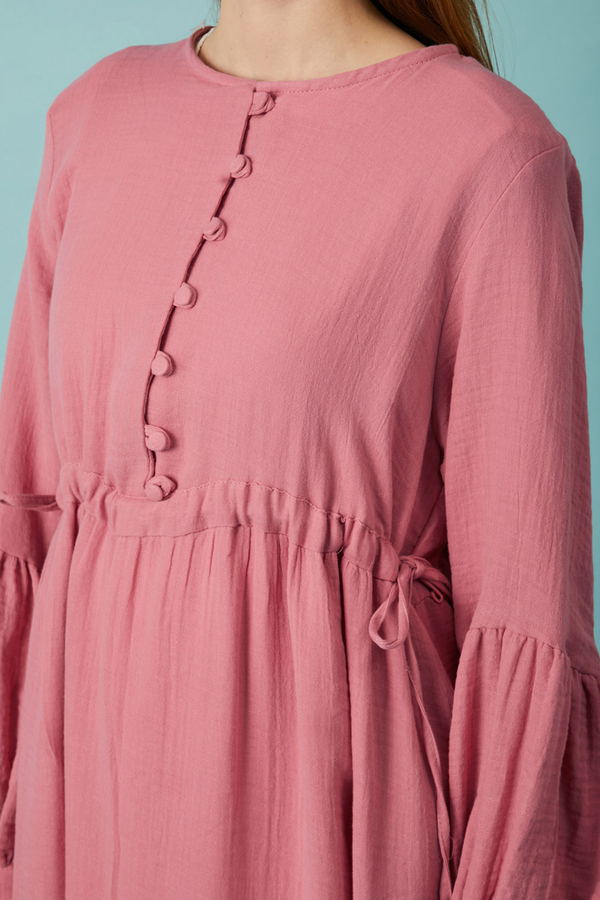 Düğmeli Müslin Elbise Pembe - 14