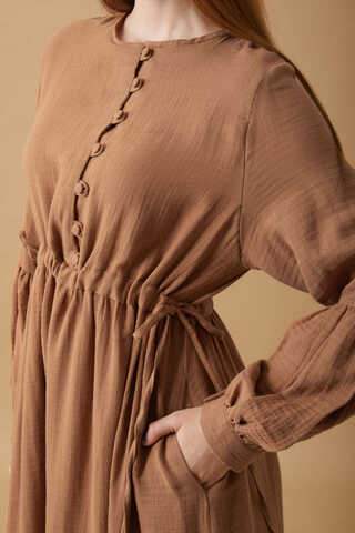 Düğmeli Müslin Elbise Tarçın - 14