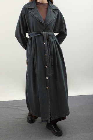 Düğmeli Salaş Denim Trençkot Koyu Mavi - 20