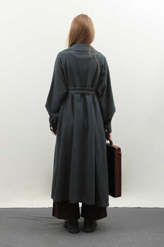 Düğmeli Salaş Denim Trençkot Koyu Mavi - 24