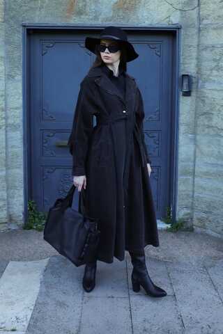 Düğmeli Salaş Denim Trençkot Siyah - 3