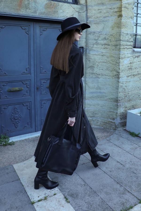 Düğmeli Salaş Denim Trençkot Siyah - 4