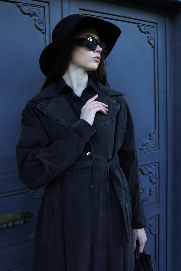 Düğmeli Salaş Denim Trençkot Siyah - 6