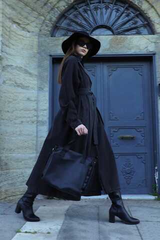 Düğmeli Salaş Denim Trençkot Siyah - 1