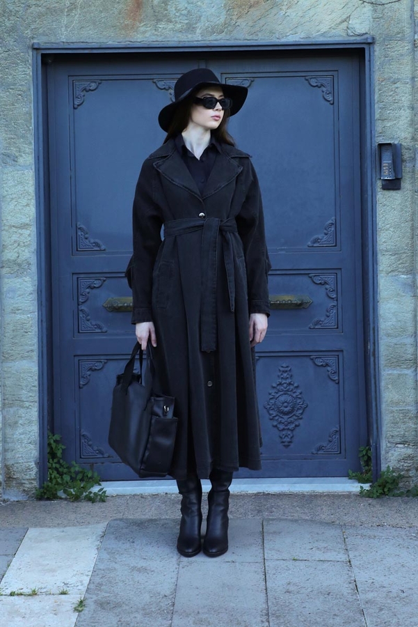 Düğmeli Salaş Denim Trençkot Siyah - 2