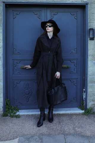 Düğmeli Salaş Denim Trençkot Siyah - 5