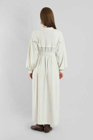 Düğmeli Triko Elbise Ekru - 6