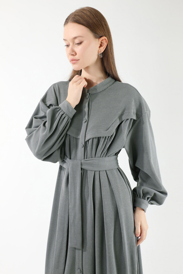 Düğmeli Triko Elbise Gri - 2