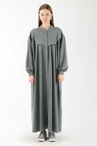 Düğmeli Triko Elbise Gri - 3