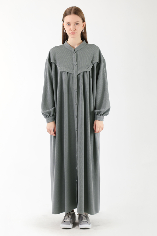 Düğmeli Triko Elbise Gri - 3