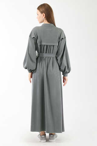 Düğmeli Triko Elbise Gri - 6