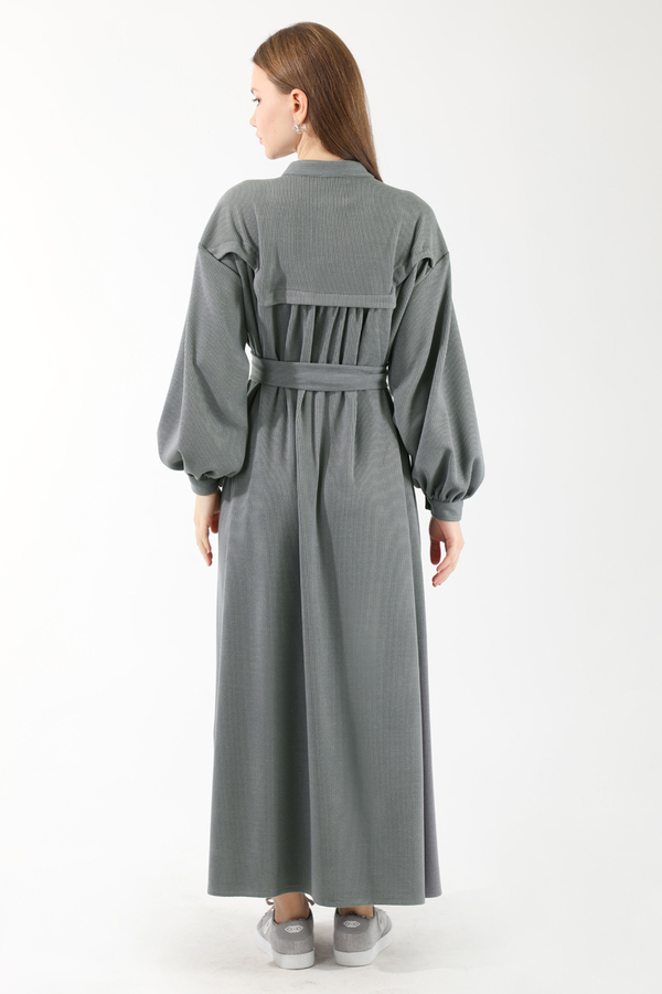 Düğmeli Triko Elbise Gri - 6