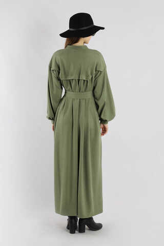 Düğmeli Triko Elbise Haki - 6