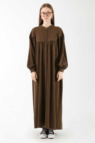 Düğmeli Triko Elbise Kahverengi - 3