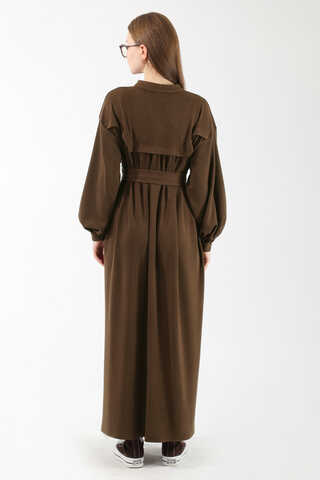 Düğmeli Triko Elbise Kahverengi - 6