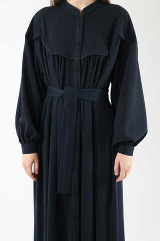 Düğmeli Triko Elbise Lacivert - 4