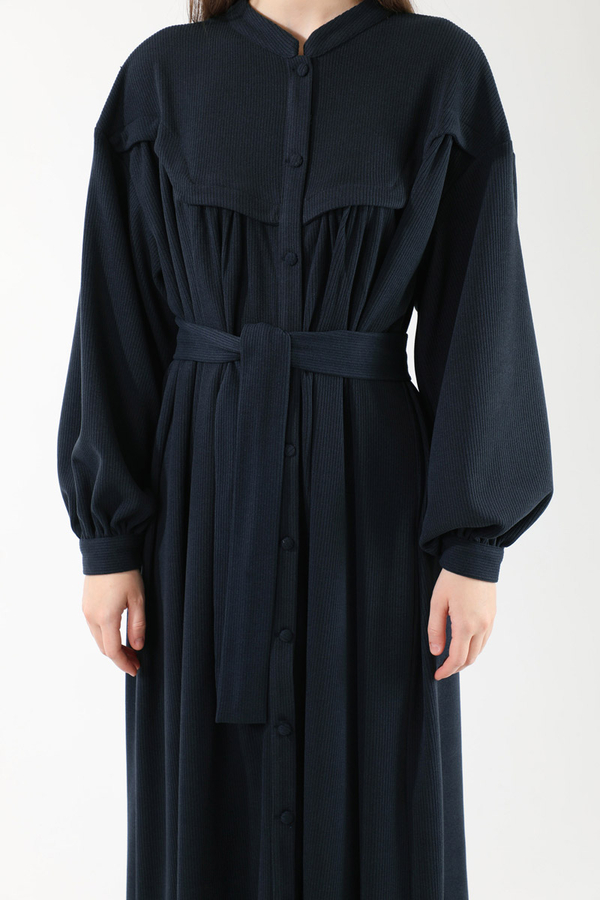 Düğmeli Triko Elbise Lacivert - 4