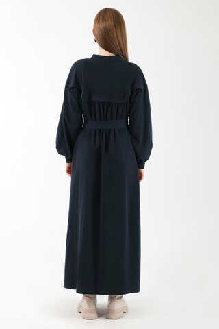 Düğmeli Triko Elbise Lacivert - 6