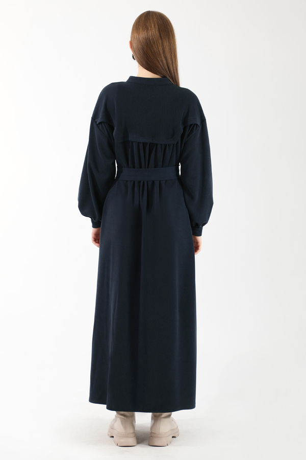 Düğmeli Triko Elbise Lacivert - 6