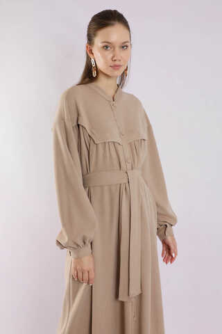 Düğmeli Triko Elbise Pudra - 2