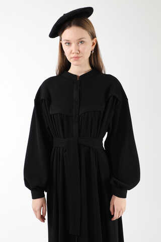 Düğmeli Triko Elbise Siyah - 2