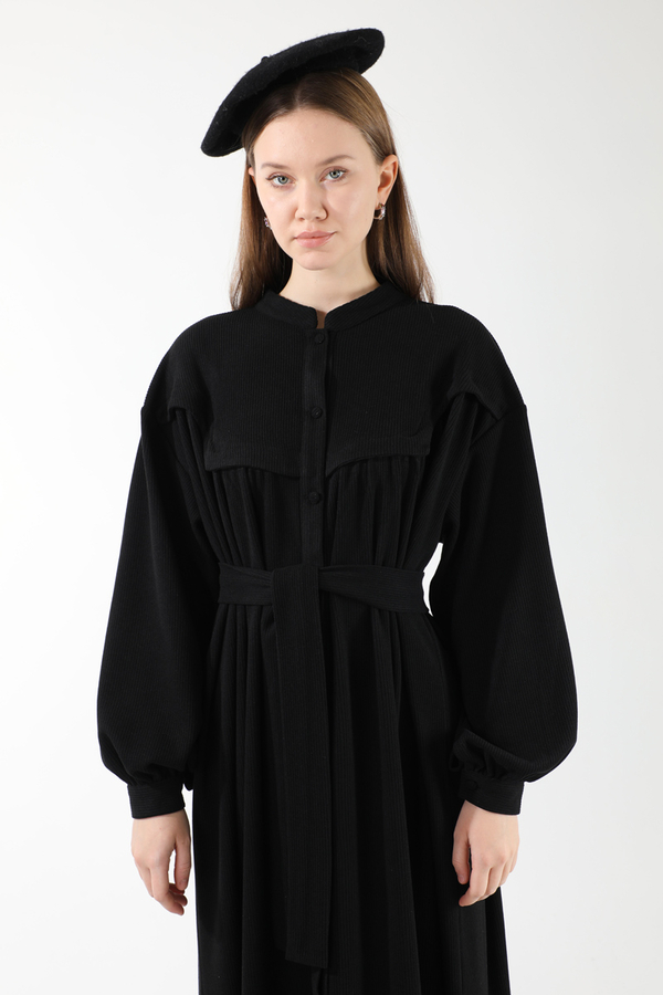 Düğmeli Triko Elbise Siyah - 2