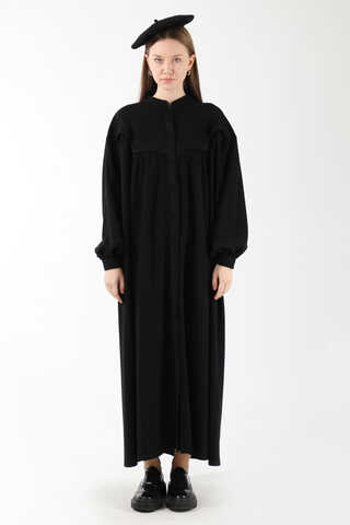 Düğmeli Triko Elbise Siyah - 3