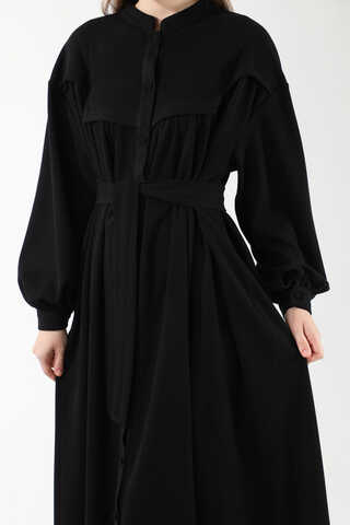 Düğmeli Triko Elbise Siyah - 4