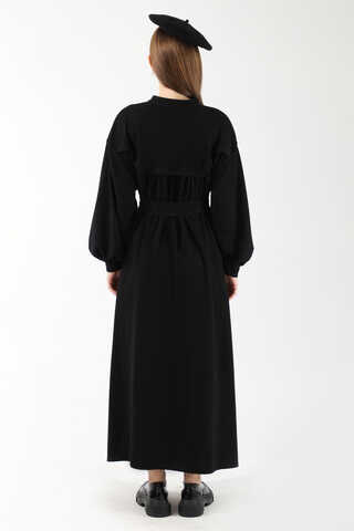 Düğmeli Triko Elbise Siyah - 6