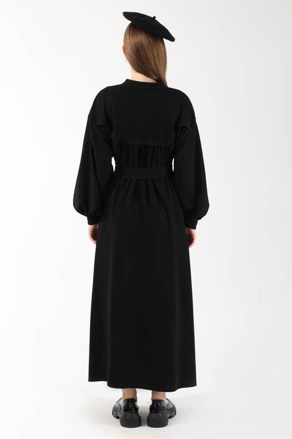 Düğmeli Triko Elbise Siyah - 6